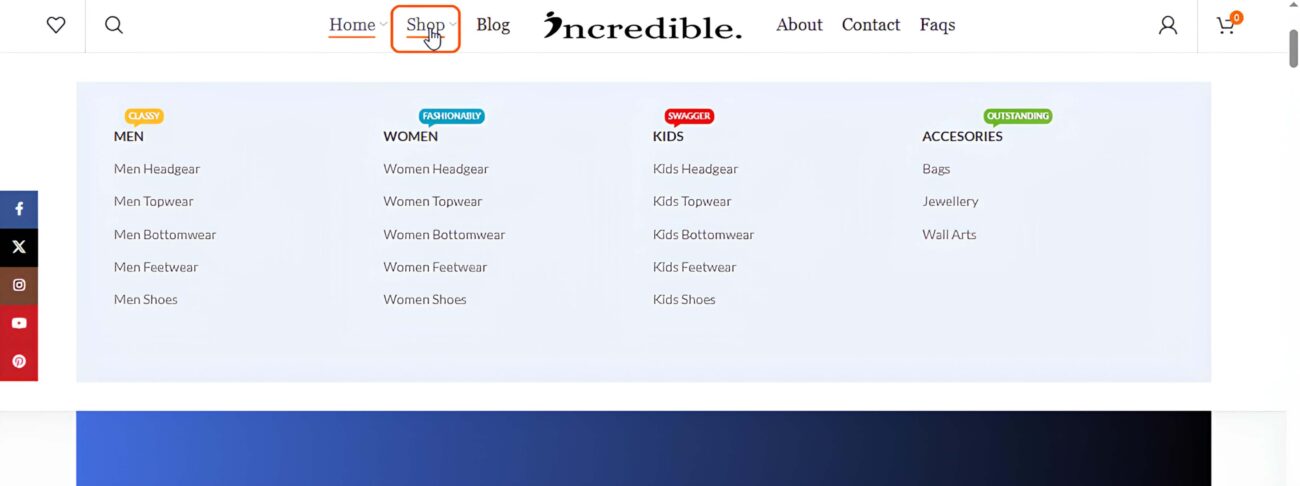 Categories in Inredibble Store