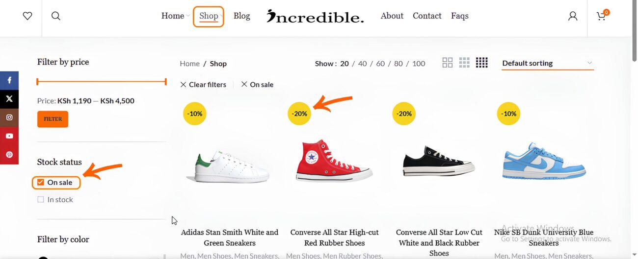 On Sale products in Incredible Store Shop page