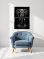 Dark Sovereign Elephant Canvas Wall Art Size 2 Rectangle Black Floating Frame