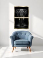 Dark Sovereign Elephant Canvas Wall Art Size 2 Rectangle Gold Floating Frame