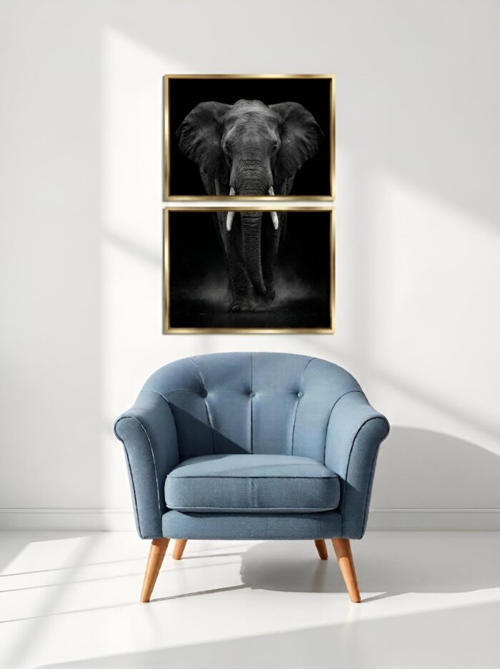 Dark Sovereign Elephant Canvas Wall Art Size 2 Rectangle Gold Floating Frame