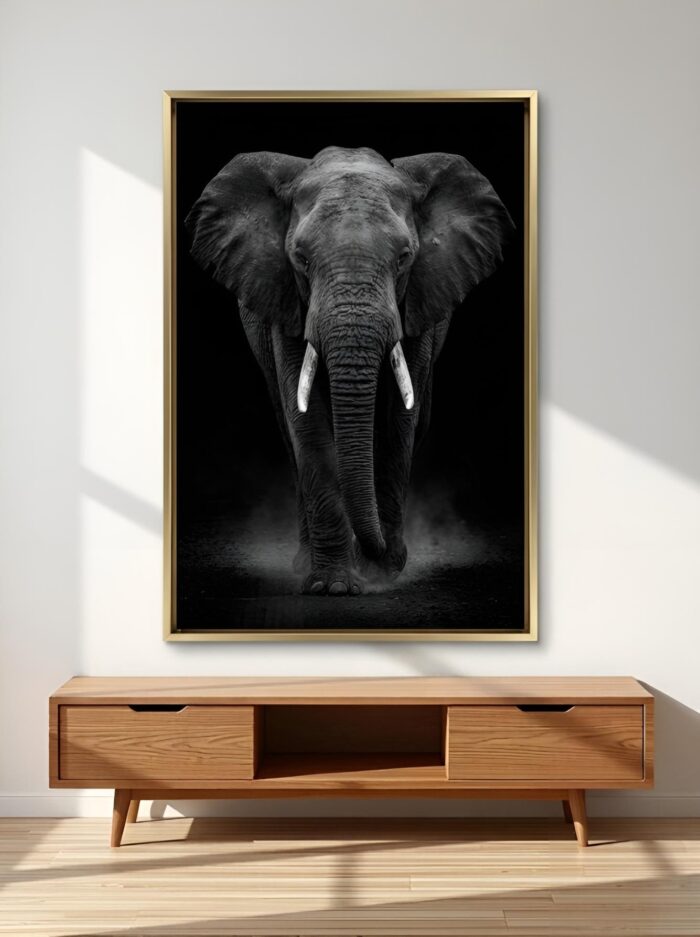 Dark Sovereign Elephant Canvas Wall Art Size A01 Gold Floating Frame