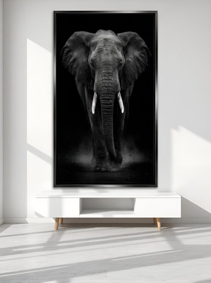 Dark Sovereign Elephant Canvas Wall Art Size A02 Black Floating Frame