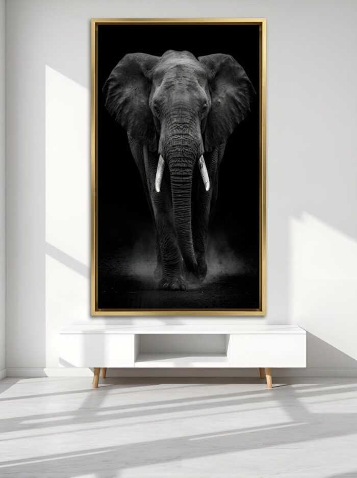 Dark Sovereign Elephant Canvas Wall Art Size A02 Gold Floating Frame