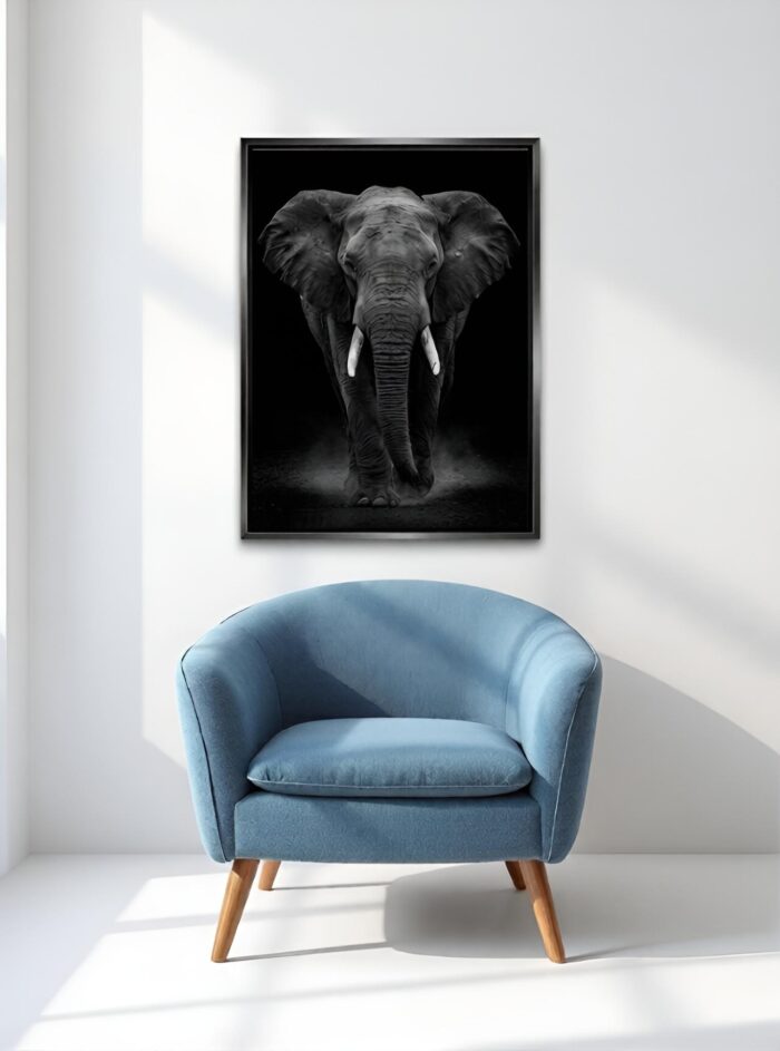 Dark Sovereign Elephant Canvas Wall Art Size A1 Black Floating Frame