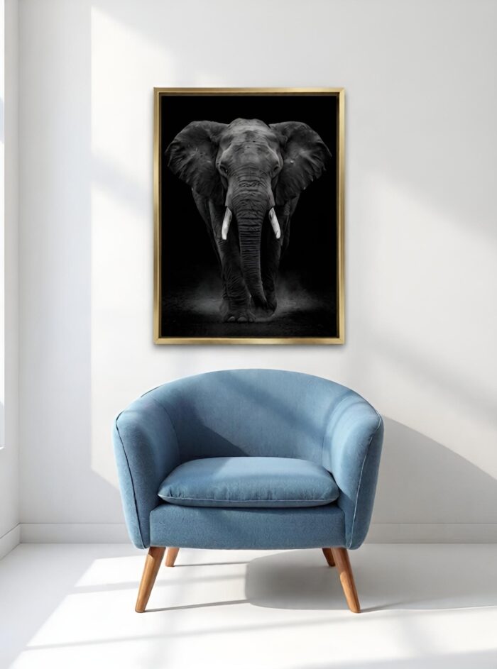 Dark Sovereign Elephant Canvas Wall Art Size A1 Gold Floating Frame