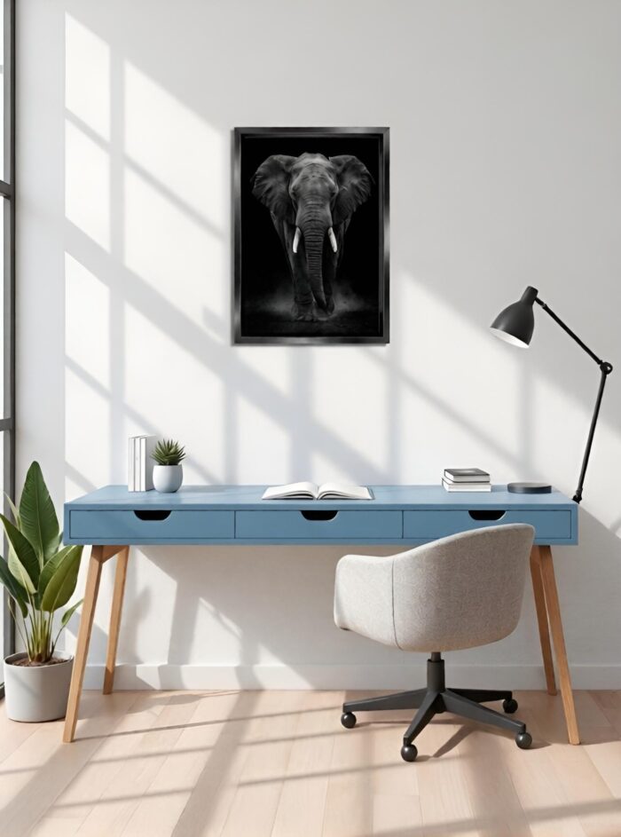 Dark Sovereign Elephant Canvas Wall Art Size A2 Black Floating Frame