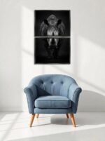Silent Rampage Rhino Canvas Wall Art 2 Rectangles Black Floating Frame