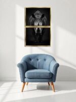 Silent Rampage Rhino Canvas Wall Art 2 Rectangles Gold Floating Frame