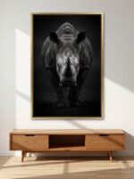 Silent Rampage Rhino Canvas Wall Art Size A01 Gold Floating Frame