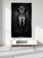 Silent Rampage Rhino Canvas Wall Art Size A02 Black Floating Frame