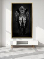 Silent Rampage Rhino Canvas Wall Art Size A02 Gold Floating Frame