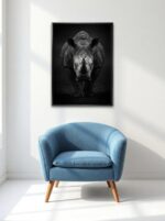 Silent Rampage Rhino Canvas Wall Art Size A1 Black Floating Frame