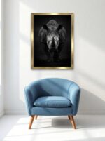 Silent Rampage Rhino Canvas Wall Art Size A1 Gold Floating Frame