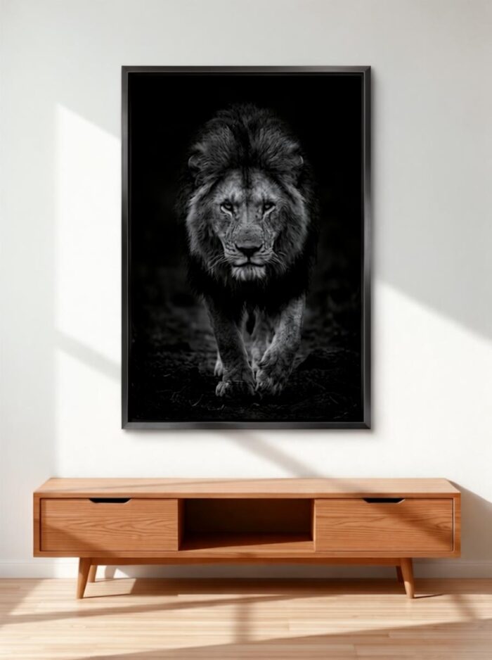 The Silent Reign Lion Canvas Wall Art Size A0 1 Black Floating Frame