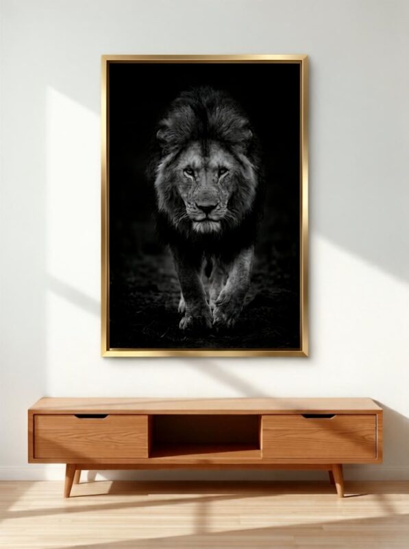 The Silent Reign Lion Canvas Wall Art Size A0 1 Gold Floating Frame