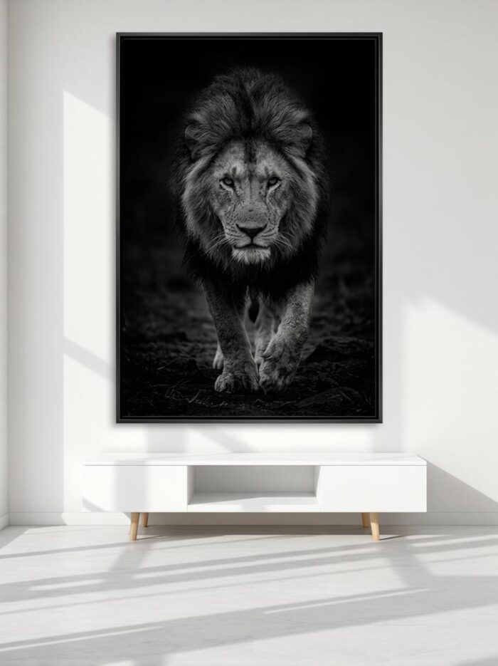 The Silent Reign Lion Canvas Wall Art Size A0 2 Black Floating Frame